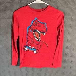Cat & Jack T-Shirt Boys Size Medium 8/10 Red Dinosaur Gamer Long Sleeve